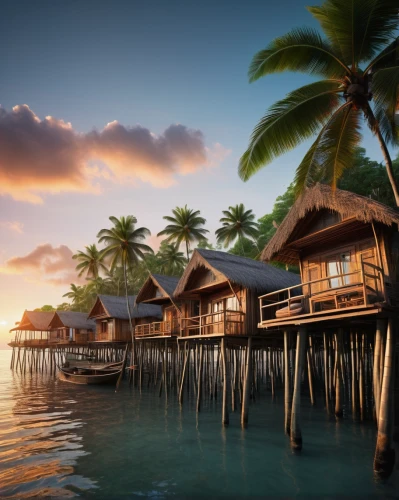 floating huts,moorea,stilt houses,over water bungalows,tahiti,french polynesia,over water bungalow,fiji,polynesia,bora bora,belize,south pacific,fishing village,stilt house,cook islands,tropical house,coconut trees,floating islands,bora-bora,wooden houses,Photography,General,Sci-Fi