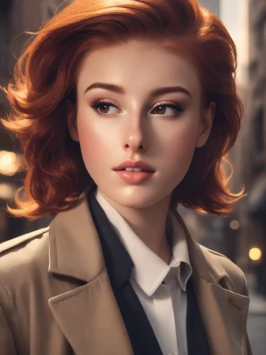 redhead doll,world digital painting,transistor,redheads,red-haired,clary,lilian gish - female,digital painting,spy visual,fantasy portrait,sci fiction illustration,red head,spy,fashion vector,redheaded,retro woman,cinnamon girl,portrait background,redhair,redhead,Photography,Commercial