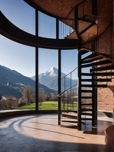 circular staircase,winding staircase,house in the mountains,watzmann southern tip,spiral staircase,outside staircase,house in mountains,spiral stairs,chalet,observation tower,structural glass,lattice windows,wooden stair railing,south-tirol,south tyrol,alpine style,lattice window,beautiful home,swiss house,frame house,Art,Classical Oil Painting,Classical Oil Painting 08