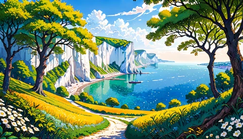 coastal landscape,fantasy landscape,landscape background,landscape,nature landscape,an island far away landscape,high landscape,natural landscape,panoramic landscape,landscapes,mountainous landscape,futuristic landscape,mountain scene,sea landscape,landscape nature,cliffs ocean,white cliffs,mountain landscape,landscape with sea,beautiful landscape,Anime,Anime,Traditional