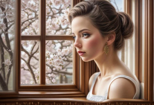 romantic portrait,photo painting,oil painting,art painting,young woman,woman thinking,world digital painting,girl in a long,portrait of a girl,oil painting on canvas,girl portrait,mystical portrait of a girl,art deco woman,woman portrait,digital painting,magnolia blossom,meticulous painting,artistic portrait,magnolia,portrait background,Common,Common,Photography