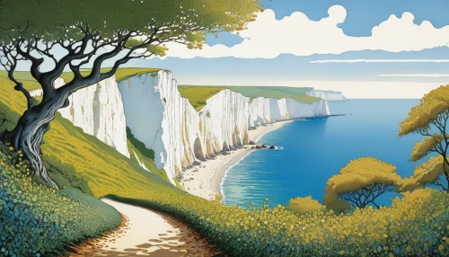 chalk cliff,white cliffs,cliffs of etretat,english channel,cliffs etretat,seven sisters,durdle door,coastal landscape,limestone cliff,beachy head,cliff top,dorset,sussex,cliff coast,jurassic coast,etretat,the cliffs,normandy,cliffs,normandie region,Illustration,Retro,Retro 08