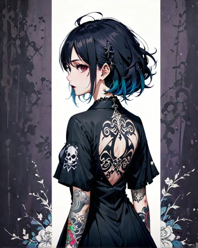 goth woman,mukimono,piko,tattoo girl,crow queen,goth,lilikoi,gothic dress,gothic fashion,goth festival,vanessa (butterfly),gothic portrait,japanese floral background,gothic style,shinigami,goth like,myosotis,ink,gothic woman,forget-me-not,Anime,Anime,Realistic