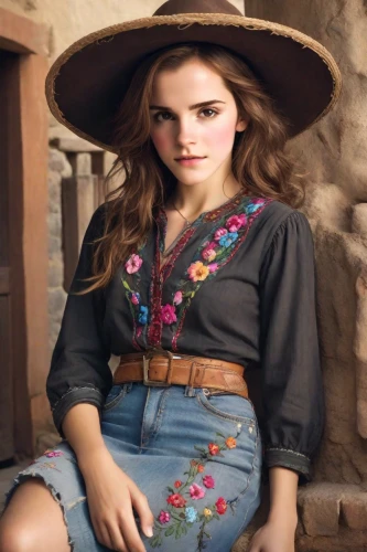 country dress,countrygirl,cowgirl,sombrero,vintage floral,cowgirls,vintage fashion,boho,women clothes,beautiful girl with flowers,straw hat,vintage girl,folk costume,vintage woman,women fashion,cowboy hat,country-western dance,southwestern,country style,vintage clothing,Photography,Realistic