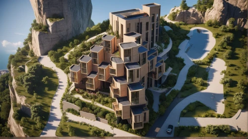residential tower,stalin skyscraper,sky apartment,futuristic architecture,renaissance tower,mountain settlement,meteora,skyscraper town,stone towers,eco-construction,bastei,3d rendering,building valley,stone tower,eco hotel,skycraper,concrete plant,medieval castle,urban towers,peter-pavel's fortress,Photography,General,Natural