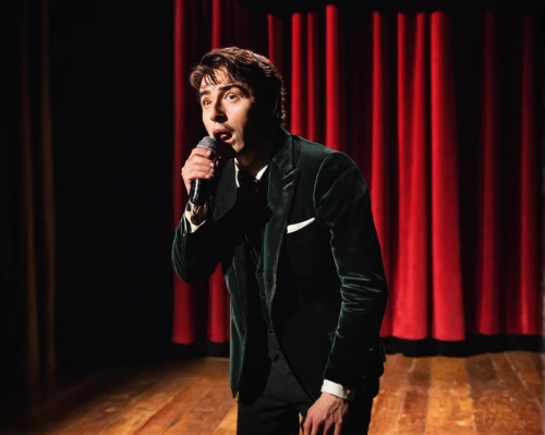 microphone,keith-albee theatre,mic,the suit,blazer,solo entertainer,warbler,microphone stand,red tie,dark suit,singing,cabaret,spy visual,black suit,suit,choi kwang-do,entertainer,men's suit,silk tie,jazz singer,Illustration,Paper based,Paper Based 11