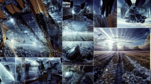 film strip,ice planet,filmstrip,film frames,image montage,panoramical,virtual landscape,backgrounds,shard of glass,frozen tears on railway,panels,ice wall,digital compositing,backgrounds texture,multiple exposure,visual effect lighting,ice crystal,ice castle,post-apocalyptic landscape,skyrim