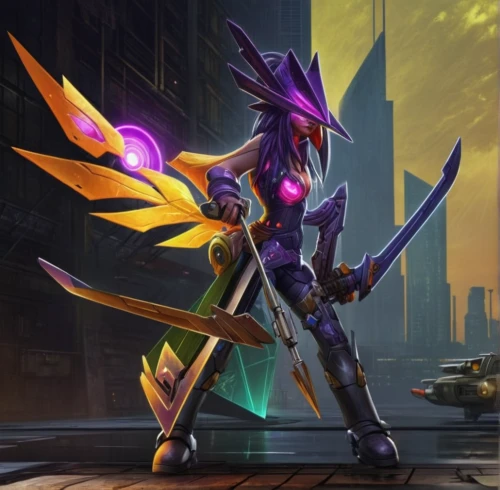 core shadow eclipse,paysandisia archon,symetra,monsoon banner,sylva striker,galiot,strelitzia,tiber riven,nova,cancer icon,purple and gold,twitch icon,alien warrior,cynara,huntress,dusk background,tangelo,swordswoman,wall,abra,Conceptual Art,Sci-Fi,Sci-Fi 08