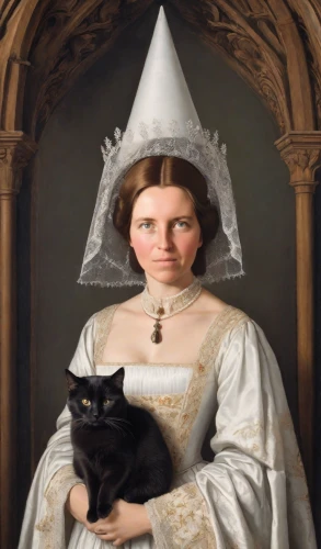 gothic portrait,victorian lady,portrait of a woman,woman holding pie,portrait of christi,napoleon cat,portrait of a girl,maid,cat portrait,girl in a historic way,romantic portrait,the hat of the woman,overskirt,millicent fawcett,the victorian era,elizabeth nesbit,victorian style,stepmother,mrs white,cat image,Photography,Natural