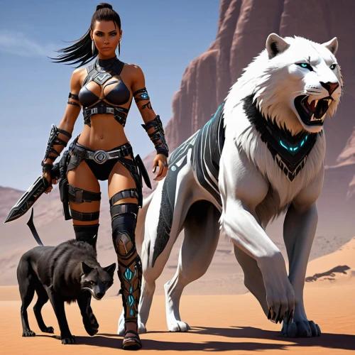female warrior,warrior woman,canis panther,lionesses,huntress,black shepherd,ursa,female lion,cat warrior,she feeds the lion,panthera leo,guards of the canyon,artemisia,native american indian dog,protectors,canidae,armored animal,two wolves,ancient dog breeds,lioness,Conceptual Art,Sci-Fi,Sci-Fi 10