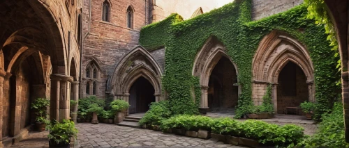 cloister,medieval architecture,abbaye de belloc,buttress,monastery garden,medieval street,maulbronn monastery,courtyard,medieval,zamek malbork,3d rendering,gothic architecture,pointed arch,aaa,romanesque,background ivy,world digital painting,nidaros cathedral,inside courtyard,arches,Illustration,Japanese style,Japanese Style 17