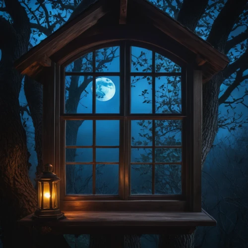 moonlit night,moonlit,hanging moon,romantic night,treehouse,tree house,wood window,tree house hotel,moonshine,nightlight,wooden windows,bedroom window,night scene,fairy door,night light,moon night,moonlight,small cabin,night watch,moonbeam,Photography,General,Fantasy