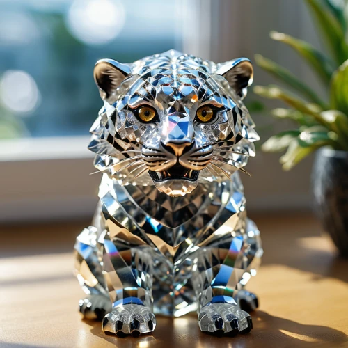 glass yard ornament,blue tiger,jaguar,glass ornament,animal figure,3d figure,paperweight,a tiger,decorative nutcracker,lawn ornament,desk accessories,metal figure,diamond zebra,tiger head,glass painting,leopard,leopard head,figurine,schleich,royal tiger,Photography,General,Realistic