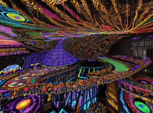 panoramical,psychedelic art,kaleidoscope website,ufo interior,futuristic art museum,psychedelic,fractal lights,fractal environment,kaleidoscope art,colorful tree of life,prism ball,trip computer,nightclub,cyberspace,hallucinogenic,vivid sydney,kaleidoscope,rainbow world map,neural pathways,the ceiling