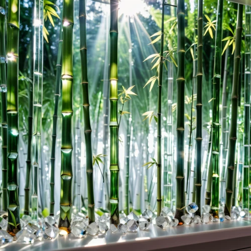 bamboo curtain,bamboo plants,bamboo forest,hawaii bamboo,lucky bamboo,bamboo,hanging plants,luminous garland,plant tunnel,bamboo frame,string of lights,hahnenfu greenhouse,sunlight through leafs,glass decorations,greenhouse effect,tube plants,window curtain,glass wall,green plants,sweet grass plant,Photography,General,Realistic