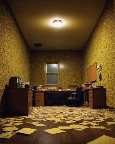 yellow wallpaper,consulting room,secretary desk,conference room,post-it notes,offices,study room,blur office background,penumbra,office desk,desk,modern office,abandoned room,meeting room,computer room,writing desk,3d render,creative office,cubical,assay office in bannack,Conceptual Art,Oil color,Oil Color 17