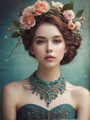 beautiful girl with flowers,bridal jewelry,jewelry florets,girl in a wreath,vintage floral,romantic portrait,bridal accessory,spring crown,vintage flowers,diadem,vintage woman,adornments,mystical portrait of a girl,blooming wreath,floral wreath,girl in flowers,fantasy portrait,rose wreath,romantic look,wreath of flowers,Photography,Documentary Photography,Documentary Photography 11