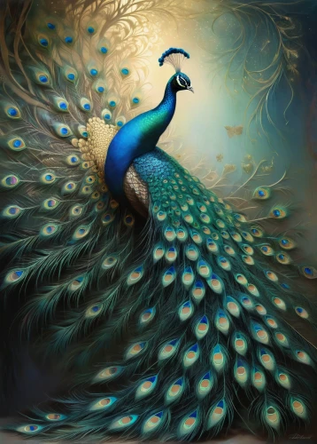 peacock,fairy peacock,blue peacock,male peacock,peafowl,peacock feathers,bird painting,an ornamental bird,peacocks carnation,ornamental bird,plumage,blue parrot,bird of paradise,in the mother's plumage,peacock feather,constellation swan,blue bird,feathers bird,exotic bird,sea bird,Illustration,Realistic Fantasy,Realistic Fantasy 16