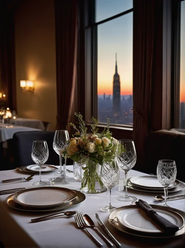 new york restaurant,place setting,table setting,fine dining restaurant,tablescape,romantic dinner,manhattan skyline,new york skyline,table arrangement,empire state building,hoboken condos for sale,viennese cuisine,dining,chrysler building,restaurants online,dinner for two,manhattan,tableware,exclusive banquet,silver cutlery,Conceptual Art,Daily,Daily 18