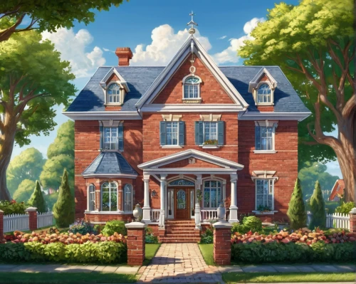 victorian house,dandelion hall,two story house,victorian,house painting,brick house,beautiful home,country house,houses clipart,red brick,rosewood,country estate,red bricks,brownstone,family home,new england style house,residential house,old town house,doll's house,little house,Conceptual Art,Fantasy,Fantasy 27