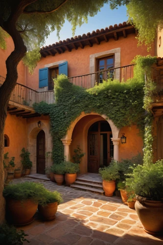 hacienda,provencal life,tuscan,exterior decoration,courtyard,terracotta tiles,landscape lighting,3d rendering,spanish tile,provence,roof landscape,home landscape,landscaping,clay tile,houses clipart,garden elevation,stucco wall,traditional house,beautiful home,riad,Illustration,Realistic Fantasy,Realistic Fantasy 04