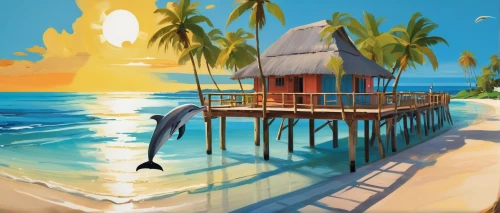 tropical beach,world digital painting,dream beach,tropical house,seaside resort,tropical sea,beach restaurant,tropical island,caribbean beach,floating huts,beach landscape,beach hut,beach bar,paradise beach,cabana,beach resort,beach scenery,ocean paradise,south pacific,south seas,Art,Artistic Painting,Artistic Painting 41