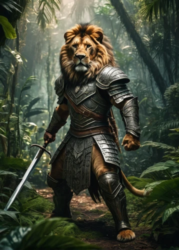 forest king lion,cat warrior,king of the jungle,armored animal,male lion,lion - feline,lion father,tiger png,lion,biblical narrative characters,a tiger,heroic fantasy,panthera leo,lone warrior,felidae,massively multiplayer online role-playing game,fantasy art,skeezy lion,digital compositing,female lion,Photography,General,Fantasy