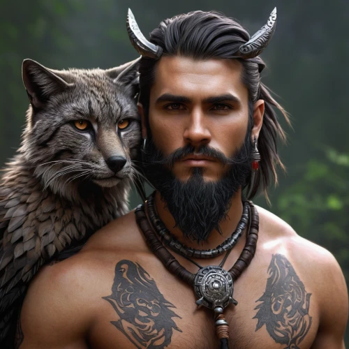 warrior and orc,wolf couple,maori,barbarian,two wolves,male elf,witcher,gryphon,wolf,werewolf,human and animal,heroic fantasy,minotaur,wolves,warlord,faun,male character,cat warrior,fantasy warrior,germanic tribes,Illustration,Realistic Fantasy,Realistic Fantasy 07