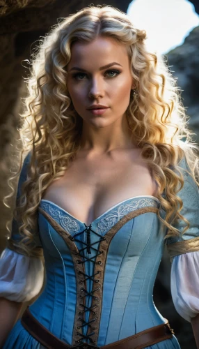 celtic woman,fantasy woman,bodice,celtic queen,cinderella,breastplate,fantasy picture,fairy tale character,hoopskirt,corset,rapunzel,digital compositing,the blonde in the river,elsa,blonde woman,fantasy portrait,fantasy girl,celtic harp,catarina,female doctor,Photography,General,Realistic