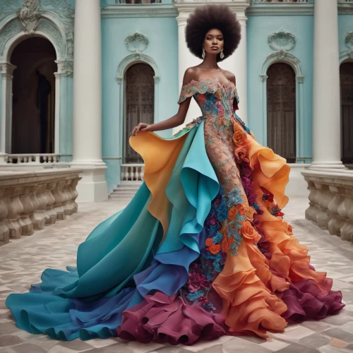 ball gown,evening dress,fashion illustration,fashion design,gown,dress form,african american woman,haute couture,beautiful african american women,harmony of color,black woman,tiana,shades of color,bird of paradise,afroamerican,fashion vector,dress to the floor,black models,rolls of fabric,with a bouquet of flowers,Photography,Fashion Photography,Fashion Photography 01