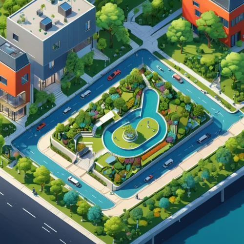 artificial island,swim ring,resort town,artificial islands,urban park,diamond lagoon,isometric,aqua studio,city fountain,seaside resort,water plant,urban design,resort,roof top pool,wastewater treatment,swimming pool,city park,outdoor pool,city moat,smart city,Unique,3D,Isometric