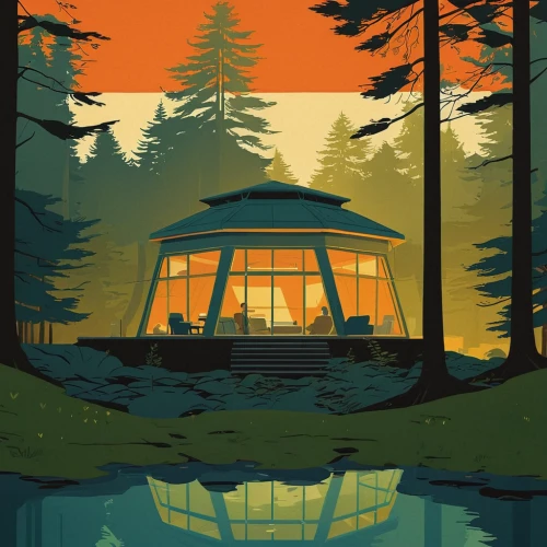 boathouse,house in the forest,travel poster,the cabin in the mountains,boat house,campsite,house with lake,mirror house,yurts,autumn camper,pool house,summer cottage,small cabin,summer house,campground,cabin,lodge,house in the mountains,houseboat,house in mountains,Illustration,Vector,Vector 05
