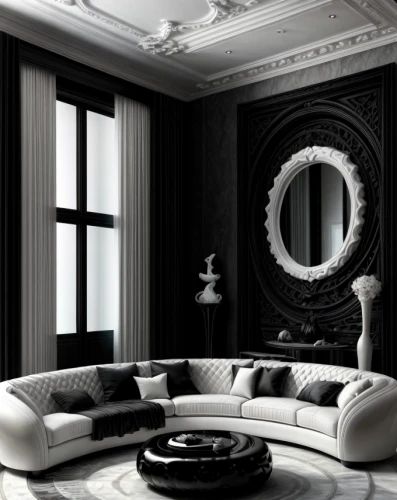 ornate room,art deco,sitting room,art deco frame,interior decor,interior decoration,neoclassic,neoclassical,great room,contemporary decor,luxury home interior,livingroom,interiors,interior design,chaise lounge,black and white pattern,search interior solutions,window treatment,living room,modern decor