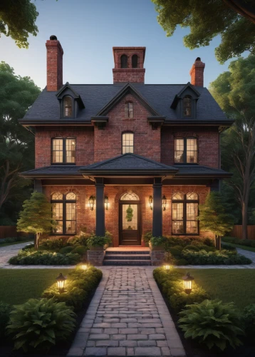 new england style house,brick house,beautiful home,victorian house,victorian,country estate,two story house,luxury home,garden elevation,landscape lighting,3d rendering,country house,red brick,house drawing,bendemeer estates,victorian style,large home,exterior decoration,crown render,brownstone,Conceptual Art,Graffiti Art,Graffiti Art 12