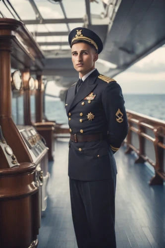 naval officer,royal yacht,brown sailor,seafarer,admiral von tromp,captain,military officer,queen mary 2,military uniform,sailor,admiral,navy,bellboy,prince of wales,delta sailor,troopship,yuri gagarin,concierge,atatürk,maritime,Photography,Cinematic