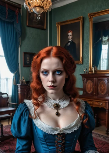 gothic portrait,victorian style,victorian lady,victorian,elizabeth i,queen anne,the victorian era,doll's house,bodice,redhead doll,victorian fashion,old elisabeth,british actress,vampire woman,corset,girl in a historic way,celtic queen,elizabethan manor house,tudor,royal lace