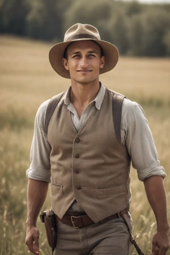 farmer in the woods,indiana jones,farmer,western film,the stake,sheriff,western riding,suitcase in field,brown hat,wild west,stetson,east-european shepherd,sweater vest,western,cowboy,damme,chasseur,lincoln blackwood,suspenders,american frontier,Photography,Cinematic