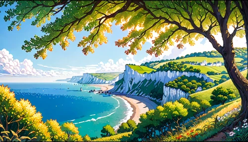 coastal landscape,chalk cliff,beach landscape,white cliffs,cliffs ocean,mountain beach,cliff top,landscape with sea,cliffs,normandy,lake superior,cliff coast,landscape,cliff beach,limestone cliff,sea landscape,an island far away landscape,etretat,the cliffs,cliffs of etretat,Anime,Anime,Traditional