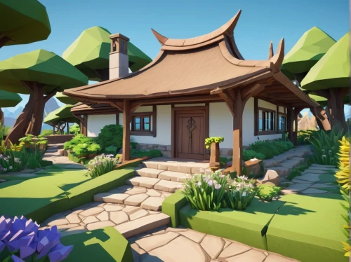 collected game assets,grass roof,3d render,development concept,japanese shrine,wooden mockup,tavern,summer cottage,gazebo,japanese garden ornament,landscaping,low poly,japanese zen garden,sake gardens,3d rendered,japanese garden,fairy village,druid grove,ancient house,fairy house,Unique,3D,Low Poly