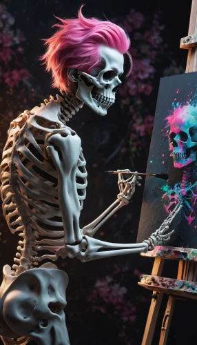 skeleltt,painting technique,skeletal,vanitas,human skeleton,vintage skeleton,day of the dead skeleton,skull allover,skeletons,art painting,skull bones,artist,bodypainting,neon body painting,anatomical,skeleton,skeletal structure,calavera,painter,artistic,Photography,General,Fantasy