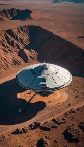 radio telescope,solar cell base,saucer,area 51,solar dish,extraterrestrial life,mars probe,alien ship,mission to mars,flying saucer,research station,space tourism,moon base alpha-1,earth station,martian,hospital landing pad,alien planet,sky space concept,cinder cone,ufo,Photography,Documentary Photography,Documentary Photography 01