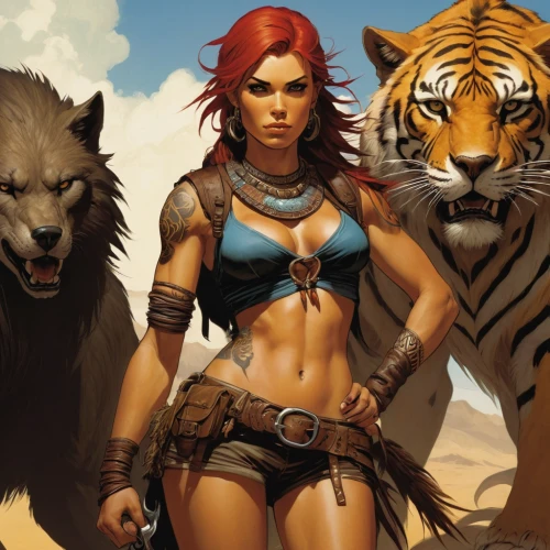 female warrior,warrior woman,lioness,fantasy art,lionesses,cat warrior,she feeds the lion,massively multiplayer online role-playing game,heroic fantasy,female lion,huntress,wild cat,fantasy picture,cave girl,strong women,hard woman,exotic animals,game illustration,fantasy warrior,strong woman,Conceptual Art,Daily,Daily 08