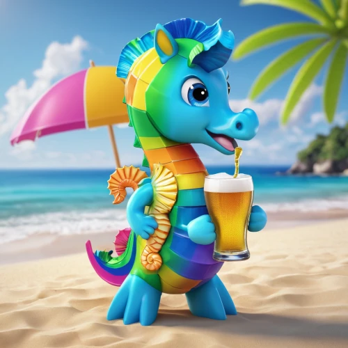 summer background,beach background,blue hawaii,seahorse,tropical drink,summer icons,rum swizzle,dragon lizard,beach bar,chinese water dragon,cute cartoon character,luau,digital compositing,rainbow background,dragon li,delight island,have a drink,summer clip art,eastern water dragon,cynorhodon,Unique,3D,3D Character