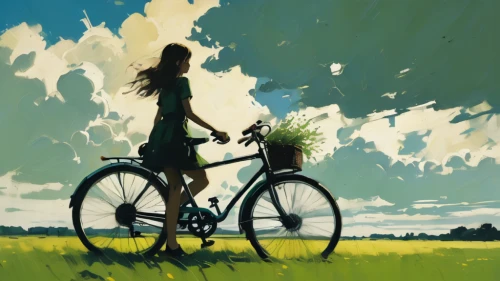bicycle ride,bicycle,bicycling,woman bicycle,cycling,bike ride,biking,bicycle riding,artistic cycling,cyclist,bike,bicycles,green summer,bike riding,floral bike,road bike,dandelions,dandelion field,springtime background,bikes,Conceptual Art,Fantasy,Fantasy 10