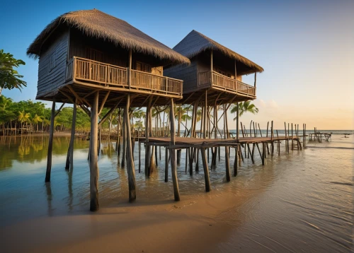 stilt houses,stilt house,cube stilt houses,over water bungalows,floating huts,house by the water,over water bungalow,belize,teak bridge,tropical house,wooden houses,wooden pier,roatan,beach resort,hanging houses,seaside resort,wooden house,klong prao beach,southeast asia,dunes house,Illustration,Realistic Fantasy,Realistic Fantasy 29