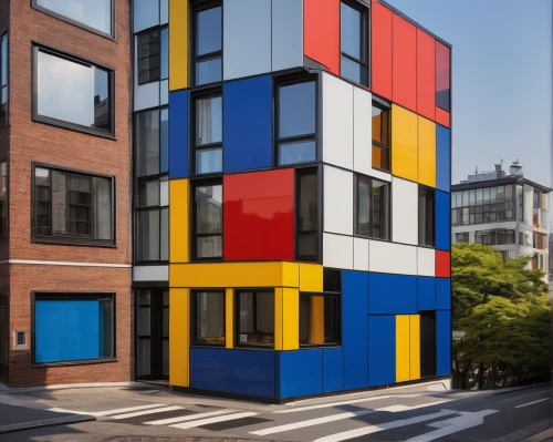 colorful facade,mondrian,cubic house,cube house,building block,modern architecture,mixed-use,appartment building,toy block,lego building blocks,apartment building,facade panels,multi-storey,apartment block,shipping containers,lego blocks,three primary colors,kirrarchitecture,blauhaus,tetris,Art,Classical Oil Painting,Classical Oil Painting 41