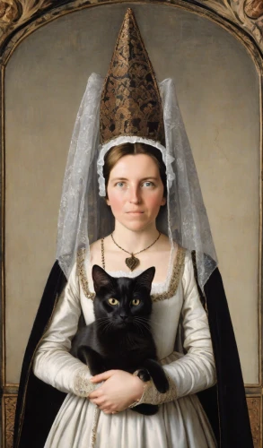 gothic portrait,cat sparrow,cat portrait,victorian lady,the hat of the woman,stepmother,woman holding pie,cat european,cat image,portrait of a girl,witch hat,napoleon cat,girl in a historic way,overskirt,kitten hat,victorian style,victorian fashion,pet black,cat,portrait of a woman,Photography,Natural
