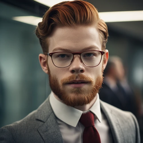 ginger rodgers,lace round frames,silver framed glasses,silk tie,male model,white-collar worker,businessman,japanese ginger,man portraits,ceo,smart look,suit actor,banker,black businessman,reading glasses,business man,red ginger,oval frame,men's suit,blur office background,Photography,General,Cinematic