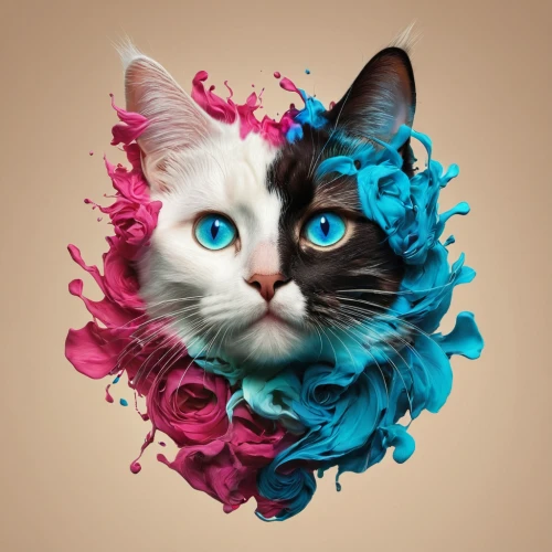 flower cat,cat vector,cat on a blue background,flower animal,flowers png,cat portrait,blossom kitten,flower art,blooming wreath,cat with blue eyes,fractals art,cat image,calico cat,digital art,cartoon cat,adobe illustrator,adobe photoshop,geometrical animal,dribbble,animal feline,Photography,Artistic Photography,Artistic Photography 05