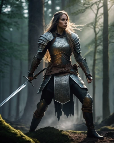 female warrior,joan of arc,warrior woman,swordswoman,digital compositing,swath,huntress,heroic fantasy,aa,lone warrior,paladin,nordic,fantasy warrior,norse,bow and arrows,massively multiplayer online role-playing game,visual effect lighting,strong woman,cg artwork,biblical narrative characters,Photography,Artistic Photography,Artistic Photography 10